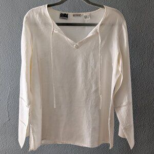 Women's White Richard Malcom Irish Linen Blouse Sz M
